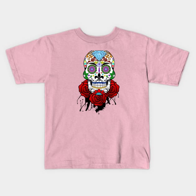 Sugar Skull and Roses Kids T-Shirt by ckandrus